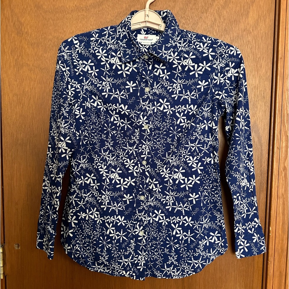 Vineyard Vines Women's Long Sleeve Button Up Blue Floral‎ Size 0 Shirt Blouse